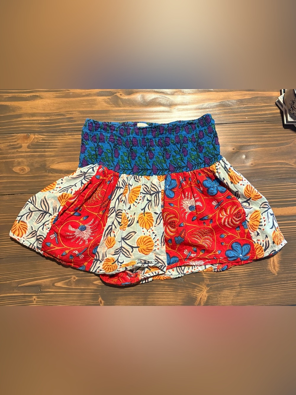 EARTHBOUND Floral Patchwork Skort - Blue, Red & Yellow